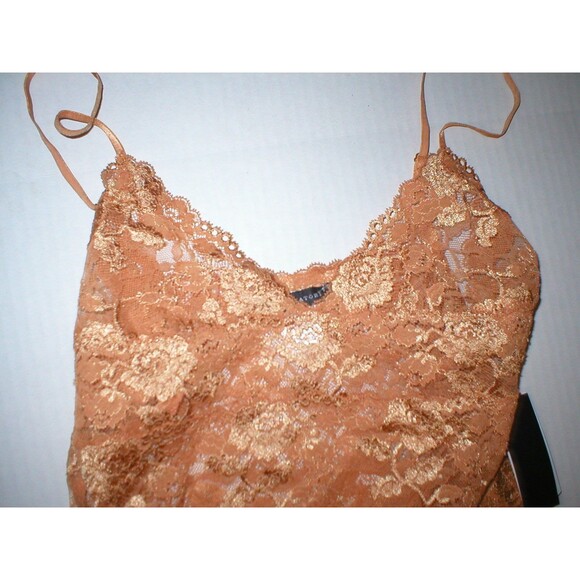 NWT New Designer Josie Natori Lace Camisole Top Womens Sheer Copper M Adjustable - Picture 2 of 5